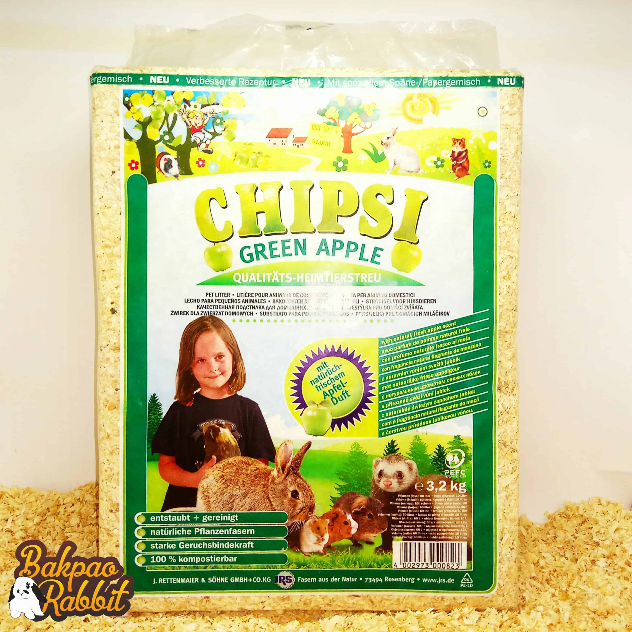 CHIPSI Green Apple Wood Chip Litter 3.2kg Bakpao Rabbit